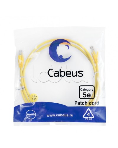 Патч-корд UTP, категория 5e, 1.5 м, неэкранированный, желтый Cabeus PC-UTP-RJ45-Cat.5e-1.5m-YL в Кемерово Патчкорды (медные) Pintop.ru
