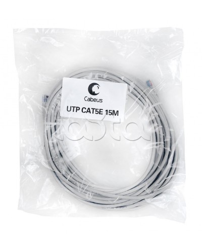 Патч-корд UTP, категория 5e, 15 м, неэкранированный, серый Cabeus PC-UTP-RJ45-Cat.5e-15m в Кемерово Патчкорды (медные) Pintop.ru