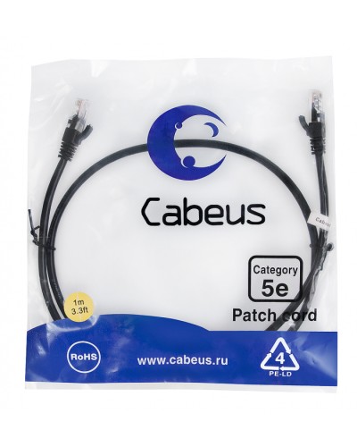 Патч-корд UTP, категория 5e, 1 м, неэкранированный, черный Cabeus PC-UTP-RJ45-Cat.5e-1m-BK в Кемерово Патчкорды (медные) Pintop.ru