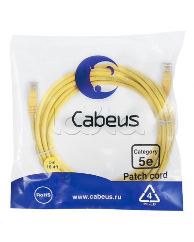 Патч-корд UTP, категория 5e, 5 м, неэкранированный, желтый Cabeus PC-UTP-RJ45-Cat.5e-5m-YL в Кемерово Патчкорды (медные) Pintop.ru