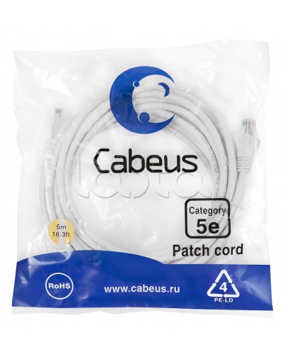 Патч-корд UTP, категория 5e, 5 м, неэкранированный, белый Cabeus PC-UTP-RJ45-Cat.5e-5m-WH в Кемерово Патчкорды (медные) Pintop.ru