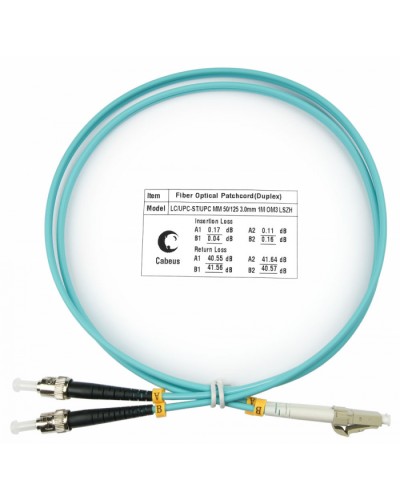 Шнур оптический duplex LC-ST 50/125 MM OM3 1 м LSZH Cabeus FOP-50-LC-ST-1M в Кемерово Патч-корды и пигтейлы Pintop.ru