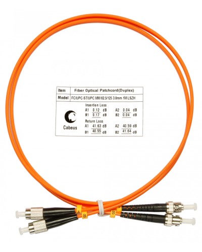 Шнур оптический duplex FC-ST 62,5/125 mm 1м LSZH Cabeus FOP-62-FC-ST-1m в Кемерово Патч-корды оптические Pintop.ru