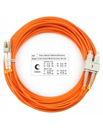 Шнур оптический duplex LC-SC 62,5/125 mm 15м LSZH Cabeus FOP-62-LC-SC-15m в Кемерово Патч-корды оптические Pintop.ru