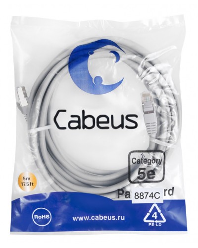 Патч-корд медный F/UTP кат.5е (10м) PVC (серый) Cabeus (PC-FTP-RJ45-Cat.5e-10m) в Кемерово Патчкорды (медные) Pintop.ru