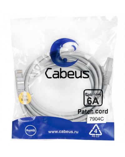 Патч-корд SSTP, категория 6a, 10G, S/FTP экранированный, LSZH, 3 м, серый Cabeus PC-SSTP-RJ45-Cat.6a-3m-LSZH в Кемерово Патчкорды (медные) Pintop.ru