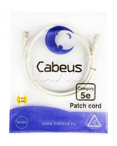 Шнур коммутационный RJ-45 кат.5е (1.5 м) Cabeus PC-UTP-RJ45-Cat.5e-1.5m-WH в Кемерово Патчкорды (медные) Pintop.ru