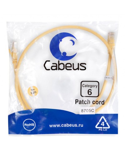 Патч-корд UTP, категория 6, 1 м, неэкранированный, желтый Cabeus PC-UTP-RJ45-Cat.6-1m-YL в Кемерово Патчкорды (медные) Pintop.ru