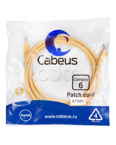 Патч-корд UTP, категория 6, 3 м, неэкранированный, желтый Cabeus PC-UTP-RJ45-Cat.6-3m-YL в Кемерово Патчкорды (медные) Pintop.ru
