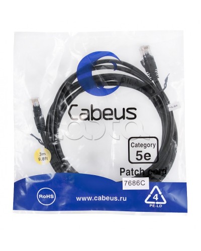 Патч-корд медный U/UTP кат.5е (3м) LSZH (черный) Cabeus (PC-UTP-RJ45-Cat.5e-3m-BK-LSZH) в Кемерово Патчкорды (медные) Pintop.ru