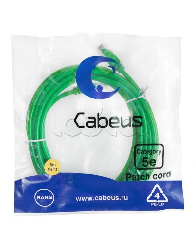 Патч-корд медный U/UTP кат.5е (5м) LSZH (зеленый) Cabeus (PC-UTP-RJ45-Cat.5e-5m-GN-LSZH) в Кемерово Патчкорды (медные) Pintop.ru