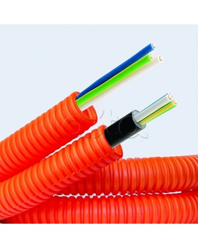 Электротруба ПНД гибкая гофр. д.20мм, цвет оранжевый, с кабелем ВВГнг(А)-LS 3х2,5мм² РЭК ГОСТ+,100м DKC 7S920100 в Кемерово Труба гофрированная Pintop.ru
