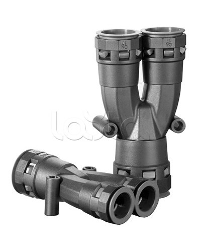 Разветвитель DN 1х29 + 2х23 мм, полиамид, цвет черный DKC PAY292323N в Кемерово Повороты, муфты, тройники Pintop.ru