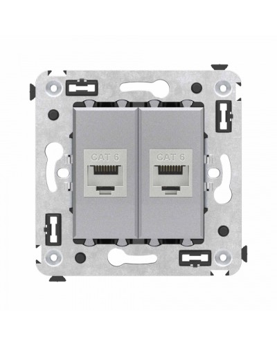 Компьютерная розетка RJ-45 в стену, кат.6 двойная экранированная, Avanti, Закаленная сталь DKC (4404794) в Кемерово Розетки компьютерные и телефонные Pintop.ru