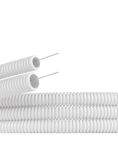 Труба ПЛЛ гибкая гофр. не содержит галогенов д.20мм, ПВ-0, с протяжкой,100м, цвет белый DKC (81820) в Кемерово Труба гофрированная Pintop.ru