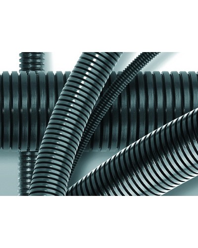 Труба ПА 6 гофр. DN12мм, ПВ-0, Dвн 12,2 мм, Dнар 15,8 мм, цвет тёмно-серый, без протяжки DKC PA601216F0 в Кемерово Гладкая труба Pintop.ru