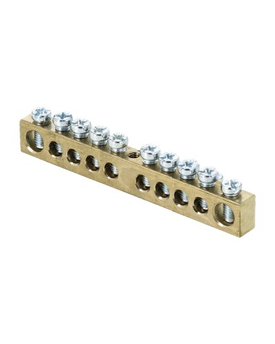 Шина PEN ноль-земля (6х9мм) 10 отверстий латунь крепеж по центру розничный стикер EKF PROxima (sn0-63-10-r) в Кемерово Аксессуары для стоек и шкафов Pintop.ru