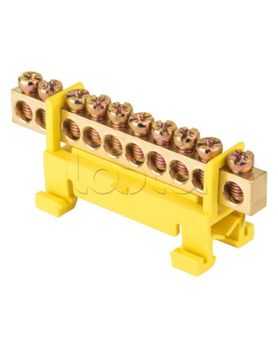 Шина 0 PE (6х9мм) 10 отверстий латунь желтый изолятор тип Стойка на DIN-рейку EKF PROxima (sn0-63-10-sy) в Кемерово Клеммные колодки Pintop.ru