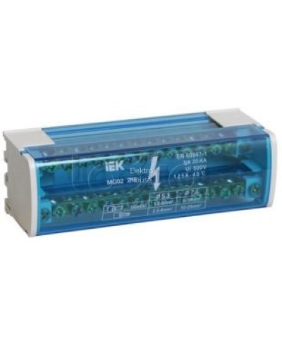 Шина «N» нулевая на DIN-рейку в корпусе 2Х15 групп IEK YND10-2-15-125 в Кемерово Аксессуары для стоек и шкафов Pintop.ru