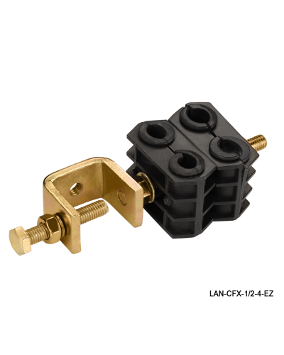 Комплект крепления для 4-х коаксиальных кабелей диаметром 3/8-1/2, со струбциной LANMASTER LAN-CFX-1/2-4-EZ в Кемерово Аксессуары для стоек и шкафов Pintop.ru