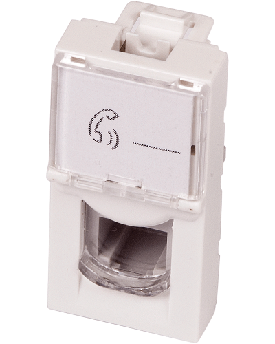 Вставка Mosaic 22.5x45, RJ-11, со шторкой и увеличенным окном маркировки, белая LANMASTER LAN-SIP-22TEL-WH в Кемерово Коммутационные изделия Pintop.ru