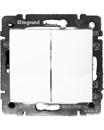 Выключатель двухклавишный 10 AX 250 В белый Valena Legrand 774405 в Кемерово Аксессуары для кабель-канала Pintop.ru