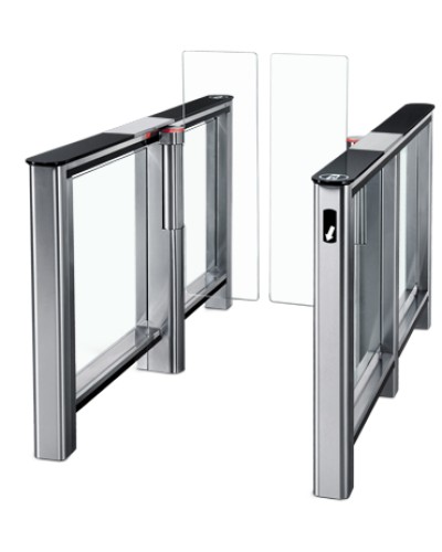 Турникет PERCo-ST-01 с крышками из закал. стекла с центральной вставкой из нерж. стали со створками PERCo-AТG-300H в Кемерово Турникеты Pintop.ru