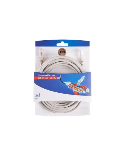 Патч-корд U/UTP RJ45-RJ45, CAT 5e, PVC, серый, 5м REXANT 06-3204 в Кемерово Патчкорды (медные) Pintop.ru