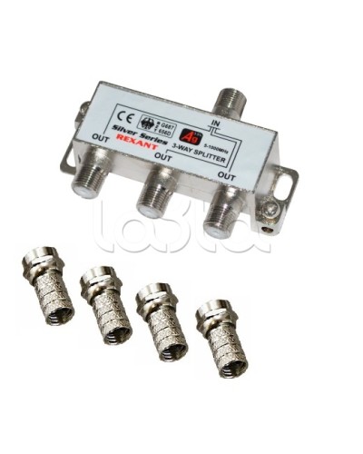 Делитель телевизионный ТВх3 + 4шт. F BOX 5-1000 МГц Silver (10шт/уп) REXANT 05-6102 в Кемерово Системы видеонаблюдения Pintop.ru