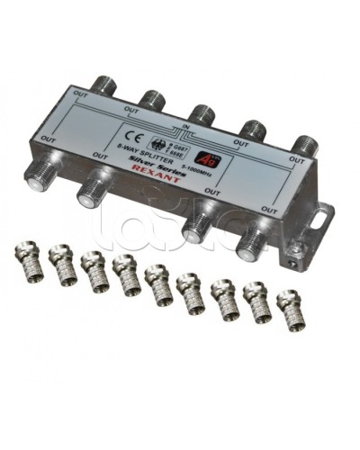Делитель телевизионный ТВx8 + 9 шт. F BOX 5-1000 МГц Silver (5шт/уп) REXANT 05-6105 в Кемерово Системы видеонаблюдения Pintop.ru