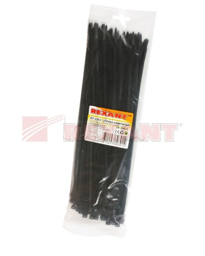 Хомут-стяжка нейлоновый 5х300 мм чёрный (100шт/уп) REXANT 07-1303 в Кемерово Стяжки-хомуты Pintop.ru