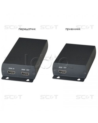 Комплект (передатчик + приёмник) для передачи HDMI по одному кабелю витой пары SC&T HE03 в Кемерово Видеоусилители, Модуляторы, Делители Pintop.ru