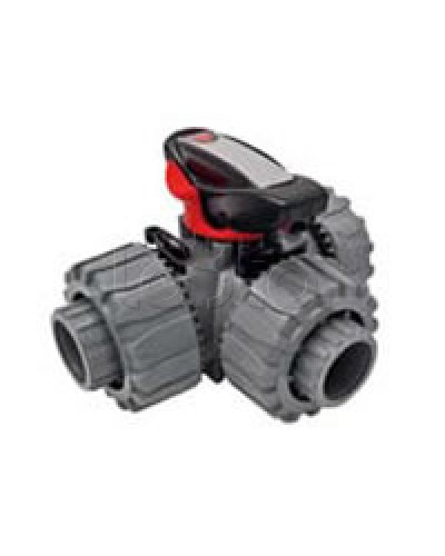 Кран шаровой трехходовой ПВХ D25, под клей Экопласт с муфтовым окончанием (49448) в Кемерово Повороты, муфты, тройники Pintop.ru