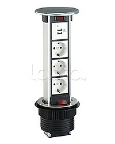 Блок розеточный встраеваемый в стол, 4 поста (45х45) IP54, с выключателем нагрузки (алюм+латунь) Экопласт 70344 в Кемерово Блоки розеток Pintop.ru