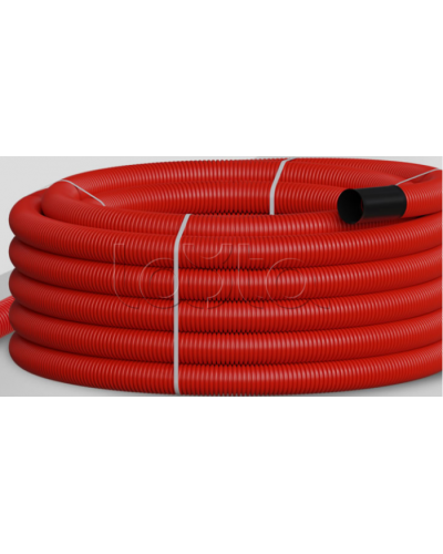 NR110 Двустен. труба ПНД гибкая откр. прокладки, SN12 с зондом, D110мм (50м) красн. Экопласт (801110HFR-UF-RD) в Кемерово Труба гофрированная Pintop.ru