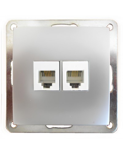 Розетка телефонная двойная 2хRJ-11 с накладкой (серебристый металлик) LK60 (865603) в Кемерово Розетки компьютерные и телефонные Pintop.ru