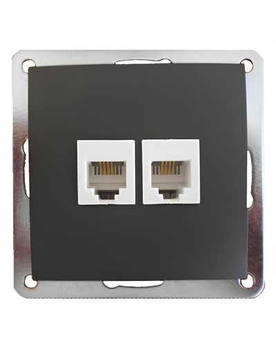 Розетка телефонная двойная 2хRJ-11 с накладкой (черный бархат) (865608-1) в Кемерово Розетки компьютерные и телефонные Pintop.ru
