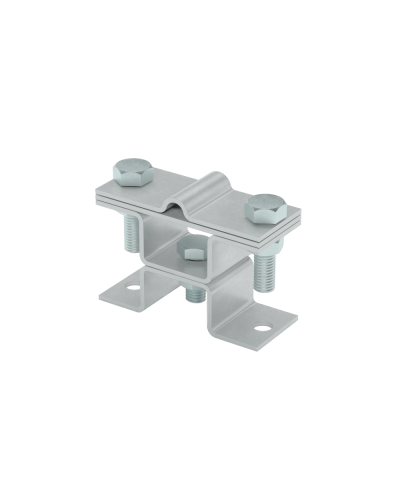 Универсальный держатель на мостовой опоре двойной для прутка Ø 5-8 мм и полосы до 40 мм с 2 пластинами КМ-профиль (XUDMO2-D5-8-B40) в Кемерово Аксессуары для лотков Pintop.ru
