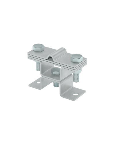 Универсальный держатель на мостовой опоре двойной для прутка Ø 5-8 мм и полосы до 40 мм с 3 пластинами КМ-профиль (XUDMO3-D5-8-B40) в Кемерово Аксессуары для лотков Pintop.ru