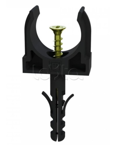 Крепеж-клипса с дюбелем и саморезом черная д25 в малой упаковке (10шт/450шт уп/кор) Промрукав (PR13.0313) в Кемерово Держатели, клипсы, скобы Pintop.ru