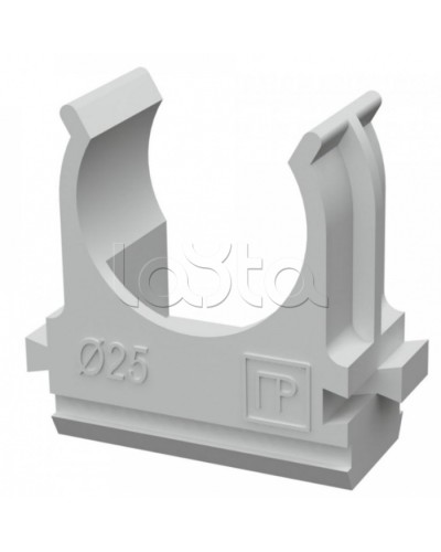 Крепёж-клипса для труб д25 безгалогенная (HF) атмосферостойкая серая (100шт/1000шт уп/кор) Промрукав (PR13.0346) в Кемерово Держатели, клипсы, скобы Pintop.ru