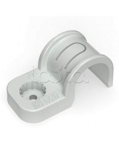Крепеж-скоба пластиковая односторонняя для прямого монтажа серая в п/э д20 Промрукав (PR13.0369) в Кемерово Держатели, клипсы, скобы Pintop.ru