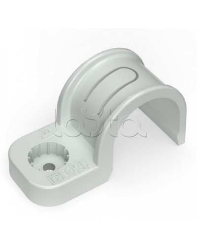 Крепеж-скоба пластиковая односторонняя для прямого монтажа серая в п/э д25 Промрукав (PR13.0370) в Кемерово Держатели, клипсы, скобы Pintop.ru