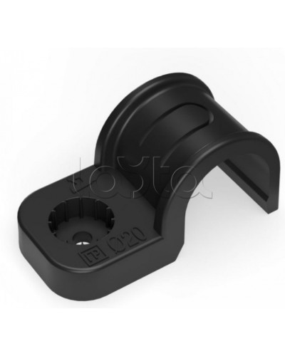 Крепеж-скоба пластиковая односторонняя для прямого монтажа черная в п/э д20 Промрукав (PR13.0373) в Кемерово Держатели, клипсы, скобы Pintop.ru