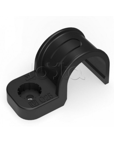 Крепеж-скоба пластиковая односторонняя для прямого монтажа черная в п/э д25 Промрукав (PR13.0374) в Кемерово Держатели, клипсы, скобы Pintop.ru