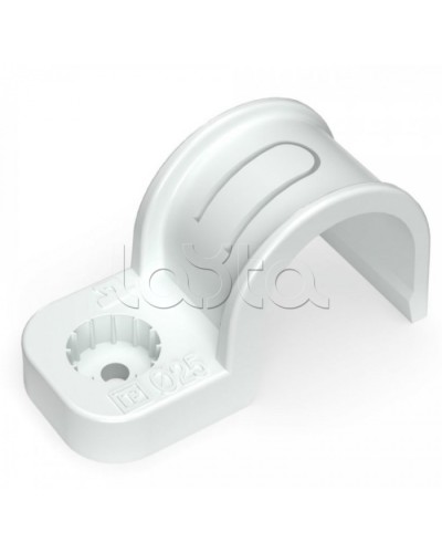 Крепеж-скоба пластиковая односторонняя для прямого монтажа белая в п/э д25 Промрукав (PR13.0378) в Кемерово Держатели, клипсы, скобы Pintop.ru