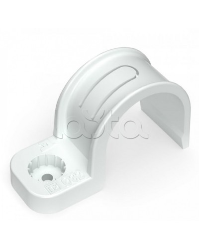 Крепеж-скоба пластиковая односторонняя для прямого монтажа белая в п/э д32 Промрукав (PR13.0379) в Кемерово Держатели, клипсы, скобы Pintop.ru