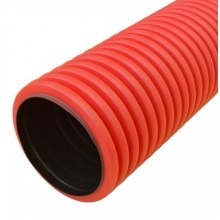 Труба гофрированная двустенная ПНД жесткая тип 750 (SN14) красная д125 5,7м (34,2м/уп) Промрукав (PR15.0130)