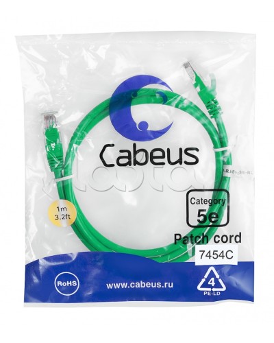 Патч-корд UTP, категория 5е, 1 м, неэкранированный, зеленый Cabeus PC-UTP-RJ45-Cat.5e-1m-GN в Кемерово Патчкорды (медные) Pintop.ru