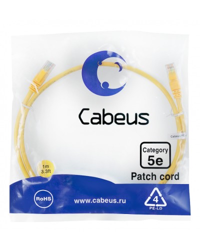 Патч-корд UTP, категория 5e, 1 м, неэкранированный, желтый Cabeus PC-UTP-RJ45-Cat.5e-1m-YL в Кемерово Патчкорды (медные) Pintop.ru